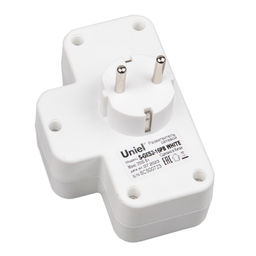 S-GES2-16PB WHITE Разветвитель сетевой с выключателем, с/з. 2 гнезда. 16А, 3500Вт. Белый. ТМ Uniel