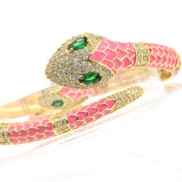 Браслет Змея с эмалью и фианитами цв.малиновый, 16см