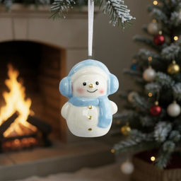 Игрушка елочная, 9 см, керамика, бело-голубая, Снеговик в наушниках и шарфе, Snowman - Anna lafarg фото 7