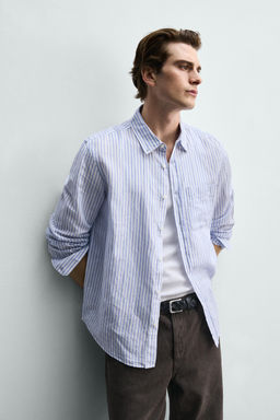 CAMISA REGULAR FIT LINO - ALGOD?N / Azul / Blanco - Zara фото 5