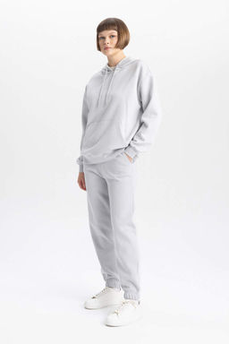 Толстые базовые спортивные штаны для джоггеров без принта с эластичным поясом, шнуровкой и карманом - Defacto фото 3