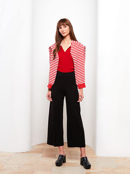 Kad?n Beli Lastikli D?z Triko Pantolon