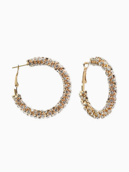 Серьги-кольца со стразами "Россыпь" d=4,5см, цвет белый в золоте