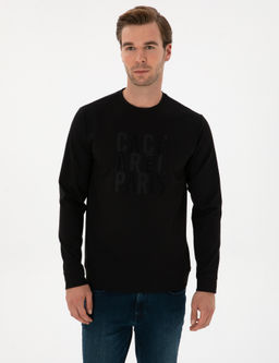 Siyah Regular Fit Bisiklet Yaka Sweatshirt - Cacharel фото 3