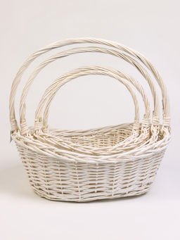 Корзина плетёная для хранения, ива, овальная, белая, набор 4 шт.