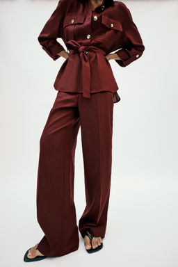 PANTAL?N RECTO CON LINO / Burgundy - Zara фото 8