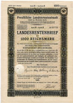 Облигация 4,5% 1000 рейхсмарок 1939 года Германия