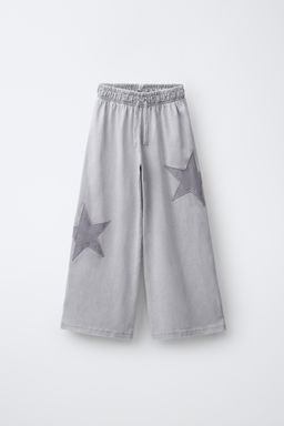 PANTAL?N WIDE LEG EFECTO LAVADO ESTRELLAS / Gris
