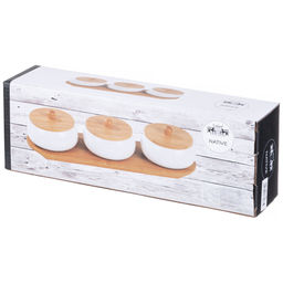 НАБОР БАНОК С ДЕРЕВ. КРЫШКОЙ LEFARD NATIVE 3 ШТ. 8,5*6,5 СМ 150 МЛ НА ДЕРЕВ. ПОДСТАВКЕ  фото 2