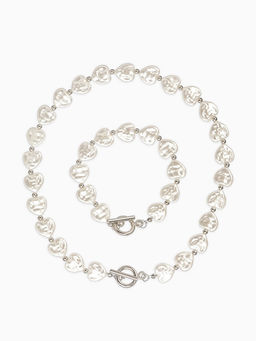 Набор 2 предмета: бусы, браслет «Жемчуг барочный. Сердечки», 40/18 см, белый в серебре
