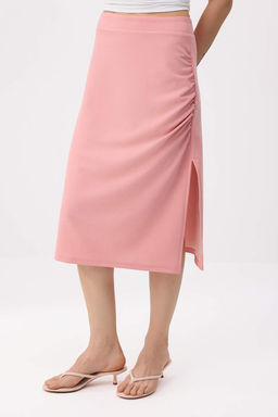 Pembe Duz Kalem Y?rtmacl? Normal Bel Midi Scuba Krep Orme Etek TWOSS26ET00150 - Trendyolmilla фото 3