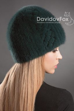 Шапка Сноп норка орнамент изумруд