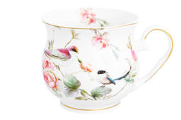 Кружка 480 мл 13,5*10*9 см "Певчие птички" бочонок, NEW BONE CHINA