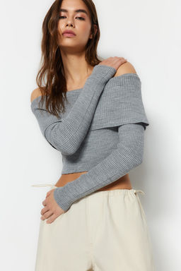 Tas Super Crop Carmen Yaka Triko Kazak TWOAW22KZ1897 - Trendyolmilla фото 19