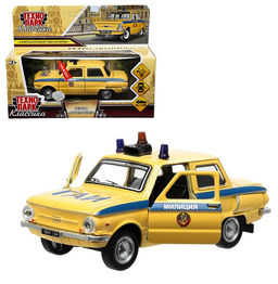 Технопарк. Машина "Ретроавтомобиль Запорожец. Милиция" 12 см, металл, желтый арт.ZAZ968A-12SLPOL-YE