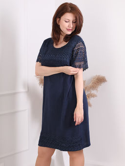 Платье из хлопка с шитьем летнее темно-синее - Almond фото 2