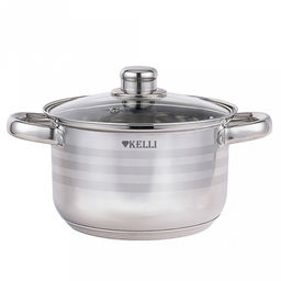 Кастрюля из нержавеющей стали "Kelli" 4,5л, д22см, h13,5см капсульное дно, зеркальная и матовая полировка стеклянная крышка с паровыпуском, термостойкая клепаная ручка (Китай) Подходит для всех видов плит.