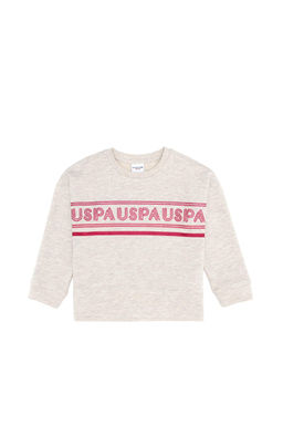 Бежевая меланжевая толстовка для девочек с круглым вырезом - U.s. polo assn фото 4