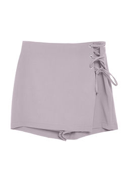 Gri Baglama ve Kusgozu Detayl? Dokuma Sort Etek TWOAW21SR0038