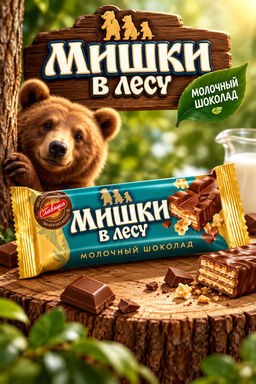 Цена за 5 шт. Шоколад, "Молочный с начинкой и вафельной крошкой "Мишки в лесу", 20 г