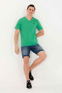 Мужская зеленая базовая футболка с круглым вырезом - U.s. polo assn фото 7