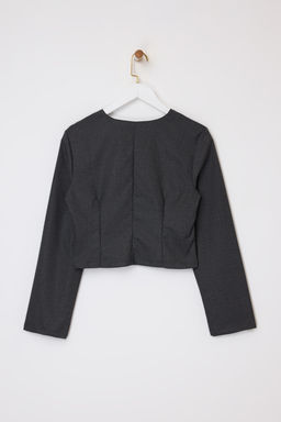 Antrasit Dugme Detayl? V Yaka Dokuma Bluz TWOSS26BZ00086 - Trendyolmilla фото 6