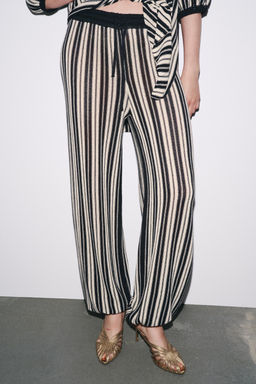 STRIPED CUFFED HEM LINEN BLEND TROUSERS - Zara фото 11