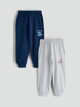 Bask?l? Erkek ?ocuk Jogger Pijama Alt? 2li