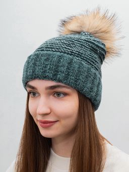 Шапка SEEBERGER арт. 18242-1 POMPOM BEANIE (синий / песочный)