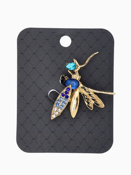 Брошь "Стрекоза" искристая, цвет сине-голубой в золоте