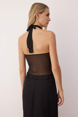 Siyah Boyundan Baglamal? Gul Detayl? Orme Tul Body TPRAW26BD00005 - Trendyolmilla фото 4