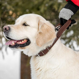 Ошейник кожаный тройной, с ручкой, 57 х 2.5 см, ОШ 35-45 см, коричневый - Пижон фото 7