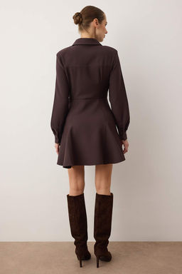 Koyu Kahverengi Mini Dokuma Elbise TWOAW26EL00305
