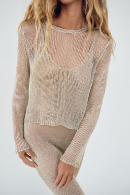 METALLIC THREAD MESH JERSEY TOP - Zara фото 3