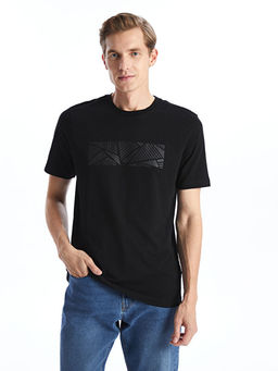 Bisiklet Yaka K?sa Kollu Bask?l? Penye Erkek Ti??rt