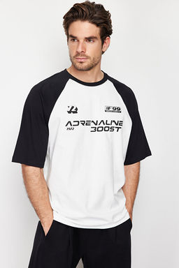 Siyah Oversize/Geni_ Kesim %100 Pamuklu Bask_l_ Tok Kuma_ T-shirt TMNSS24TS00139