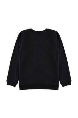 Siyah K?z Cocuk Bask?l? Pamuklu Orme Sweatshirt TKDAW25SW00011