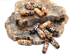 Бусины Дзи "ХоТу" из агата матового бочонок 10*30мм цвет сепия, 1 бусина Радуга камня