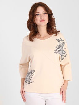 Блузка молочного цвета с рисунком из страз - Almond фото 2