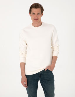 Ekru 3 _plik Regular Fit __i Polarl_ Bisiklet Yaka Basic Sweatshirt