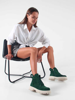 Ботинки 338.1541be. Зеленый замша/Шерсть