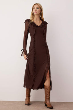 Kahverengi Duz F?rf?rl? Maxi Orme Elbise TWOAW26EL00060 - Trendyolmilla фото 2