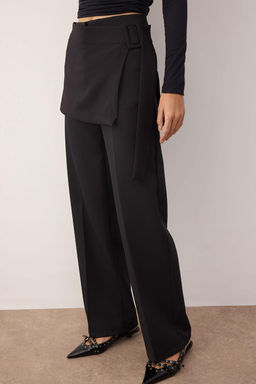 Siyah C?kar?labilir Etek Detayl? Wide Leg/Genis Paca Pantolon TWOAW26PL00053 - Trendyolmilla фото 3