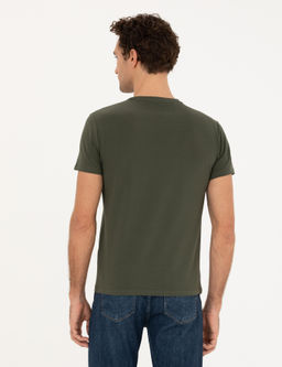 Хаки Облегающая базовая футболка с круглым вырезом - Cacharel фото 5