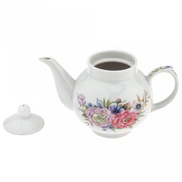 Чайник заварочный фарфоровый "Розы 3D" 2 вариант 700мл, форма "Рубин" (Россия)