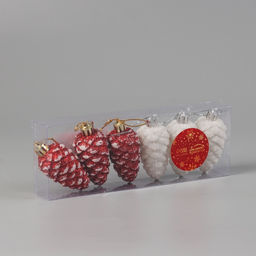 Цена за 2 шт. Ёлочные игрушки 6 шт. Шишки ассорти классик 7.53.5 см, красный белый - Зимнее волшебство фото 2
