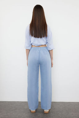 Lacivert %100 Keten Beli Lastikli Yuksek Bel Wide Leg Pantolon TWOSS24JE00249 - Trendyolmilla фото 29