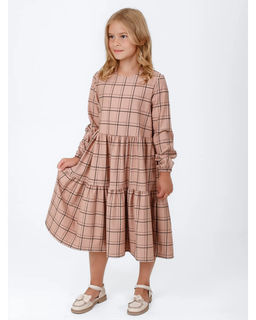 Платье Роза в клетку,цвет Бежевый(Кл-ка Круп Чёр.),78%х/б,16%пэ,6%л