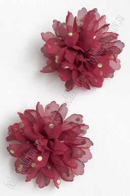 Цветочек шифоновый в горошек 9 см (20 шт) SF-5924, бордовый