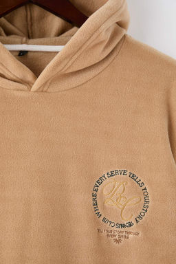 Bej Oversize/Genis Kesim Polar Kal?n Nak?sl? Sweatshirt TMNAW26SW00029